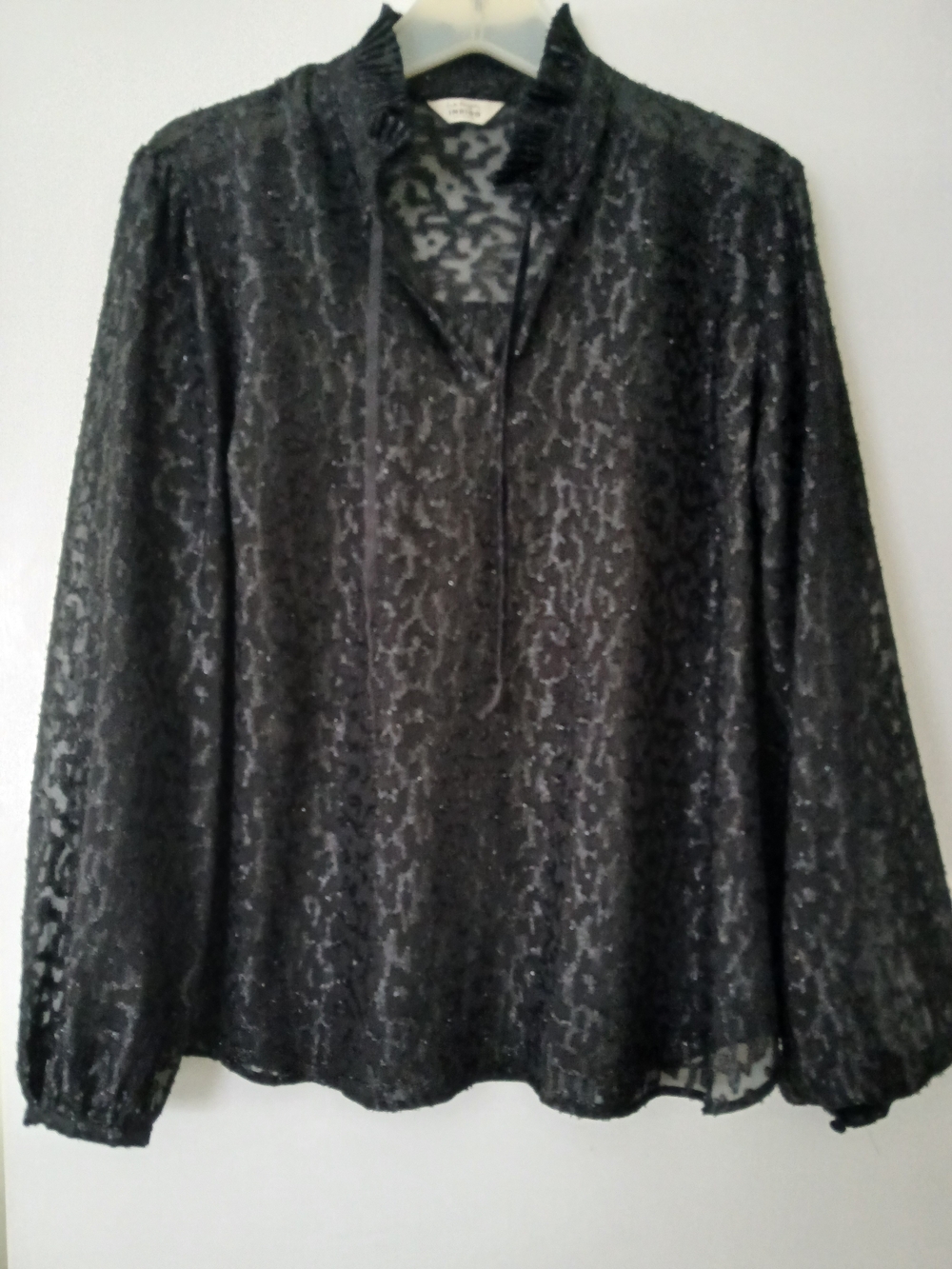 Indigo Black Sheer Textured Long-Sleeve Blouse